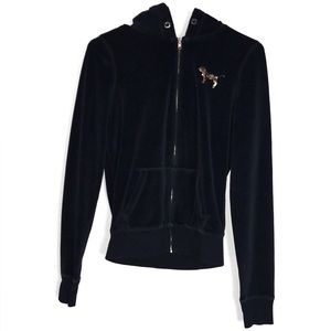 VS PINK VELOUR VELVET BLING BLACK ZIP UP JACKET
